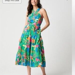 NWT J Crew Printed Tier Halter Floral Green Halter Dress Medium